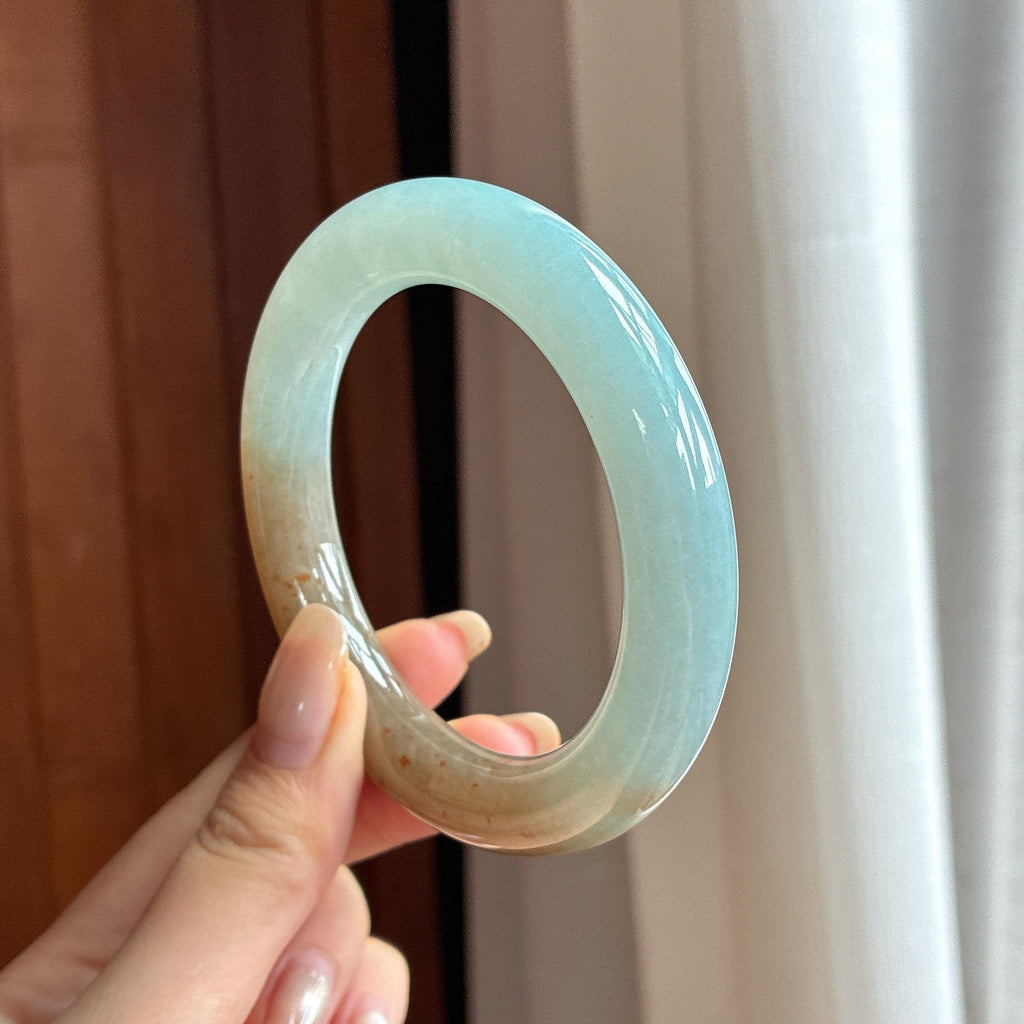 糯冰半山半水特色圆条手镯 56圈 天然缅甸A货翡翠（yc453845）