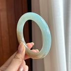 糯冰半山半水特色圆条手镯 56圈 天然缅甸A货翡翠（yc453845）