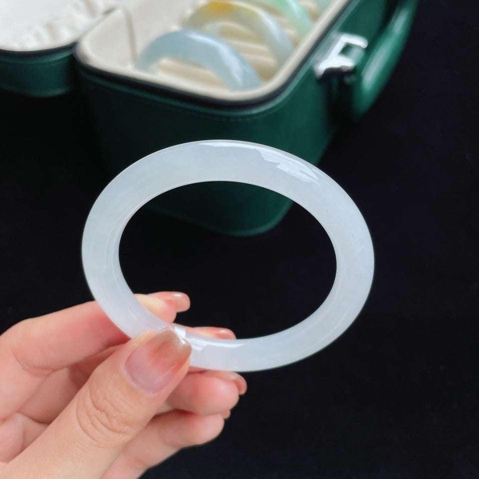 冰种圆条白月光翡翠手镯（54mm）（yc017032）