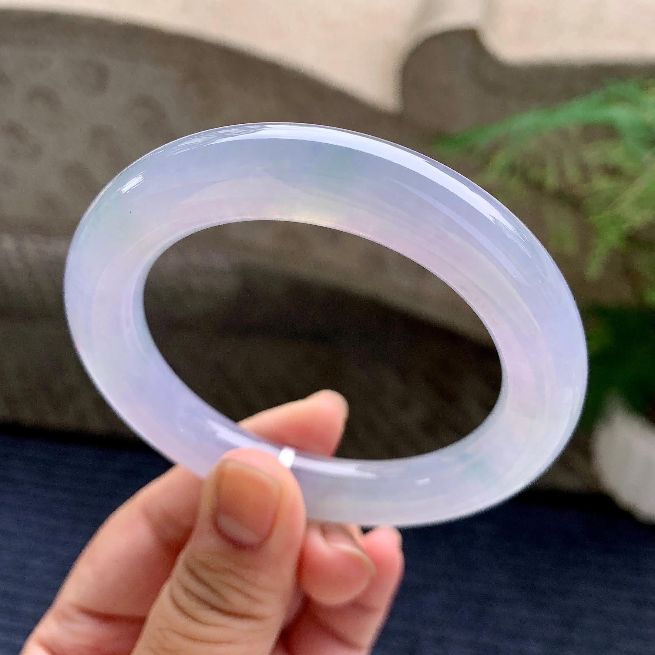 糯冰种紫罗兰圆条手镯（55.8mm）（yc233913）