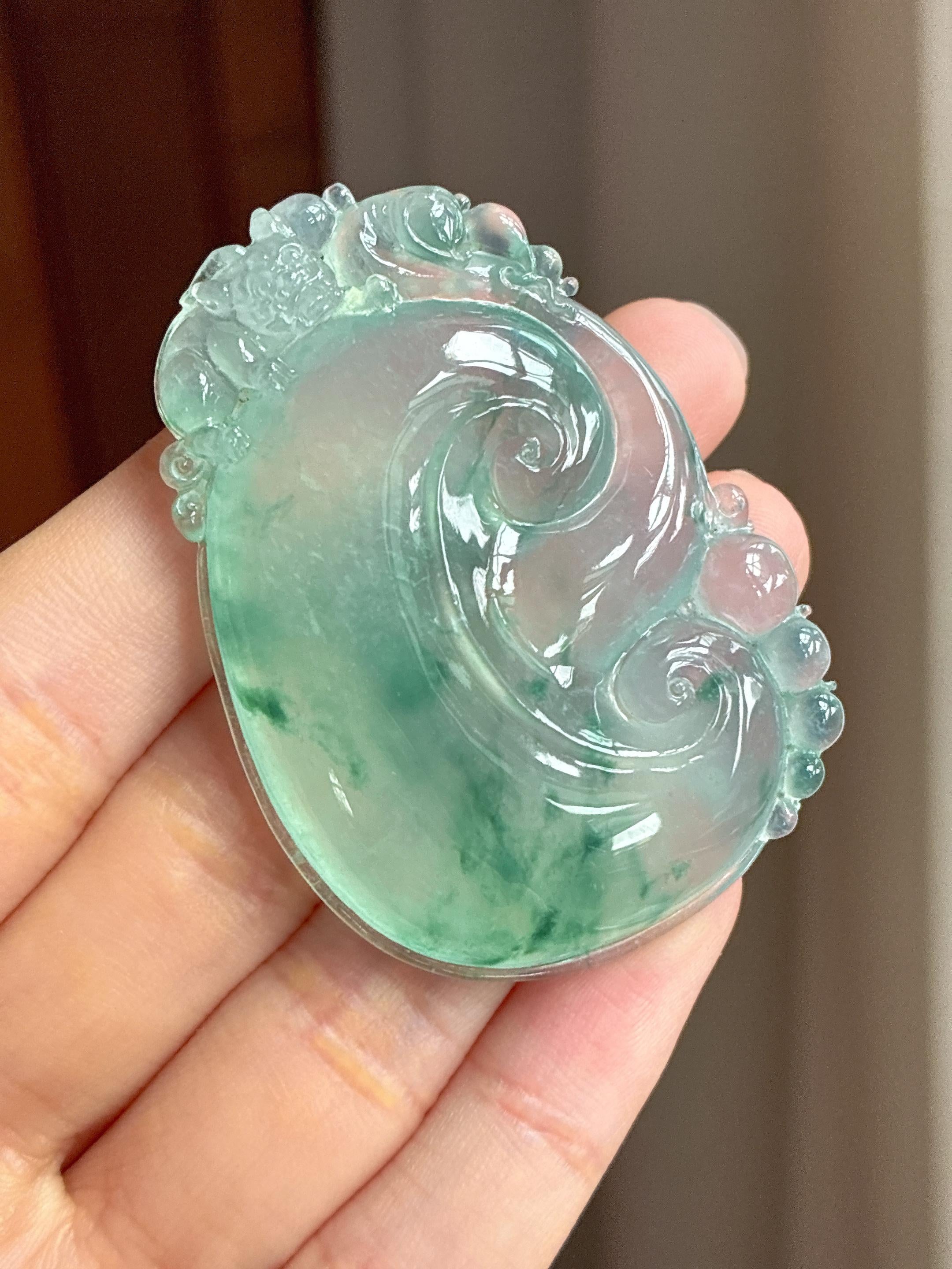 冰玻种飘花翡翠如意（yc431082）