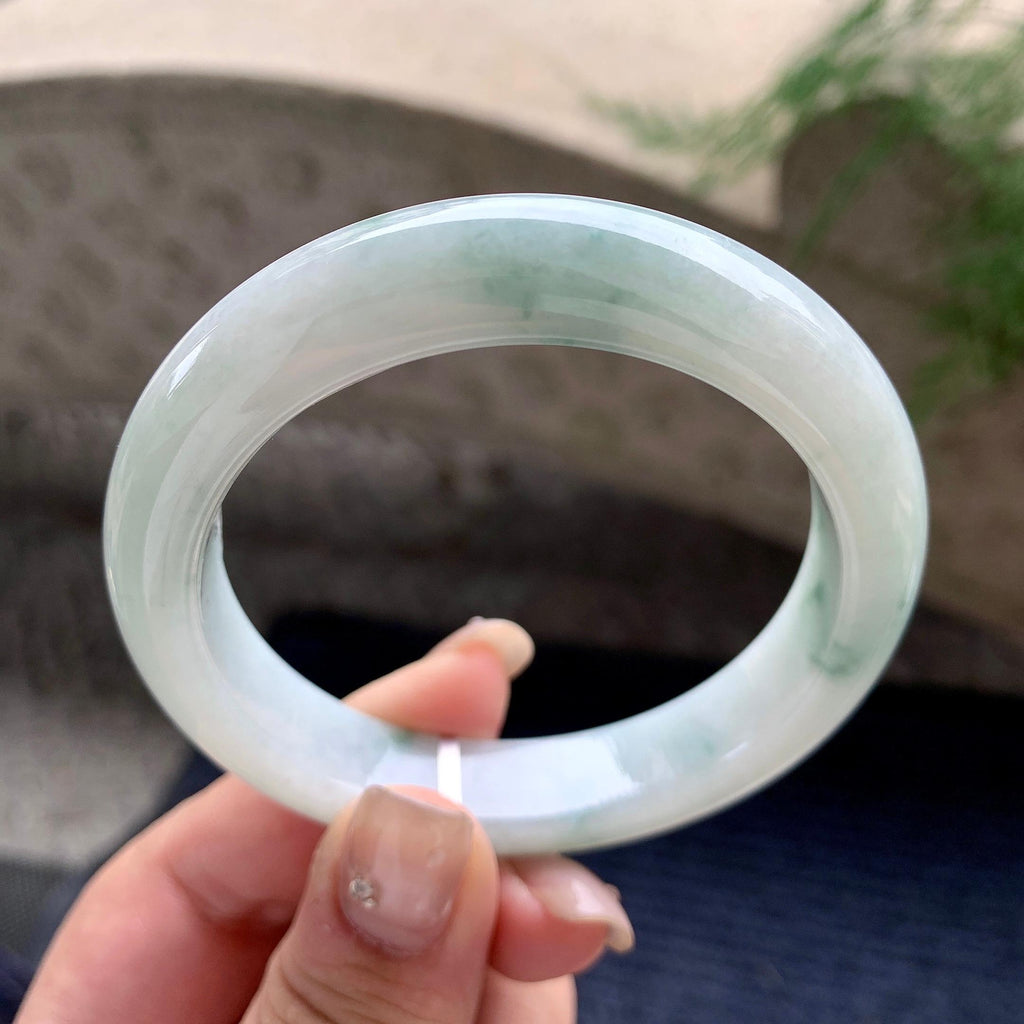 细糯种飘绿花正圈平安镯 55.5圈口 天然缅甸A货翡翠（yc468009）