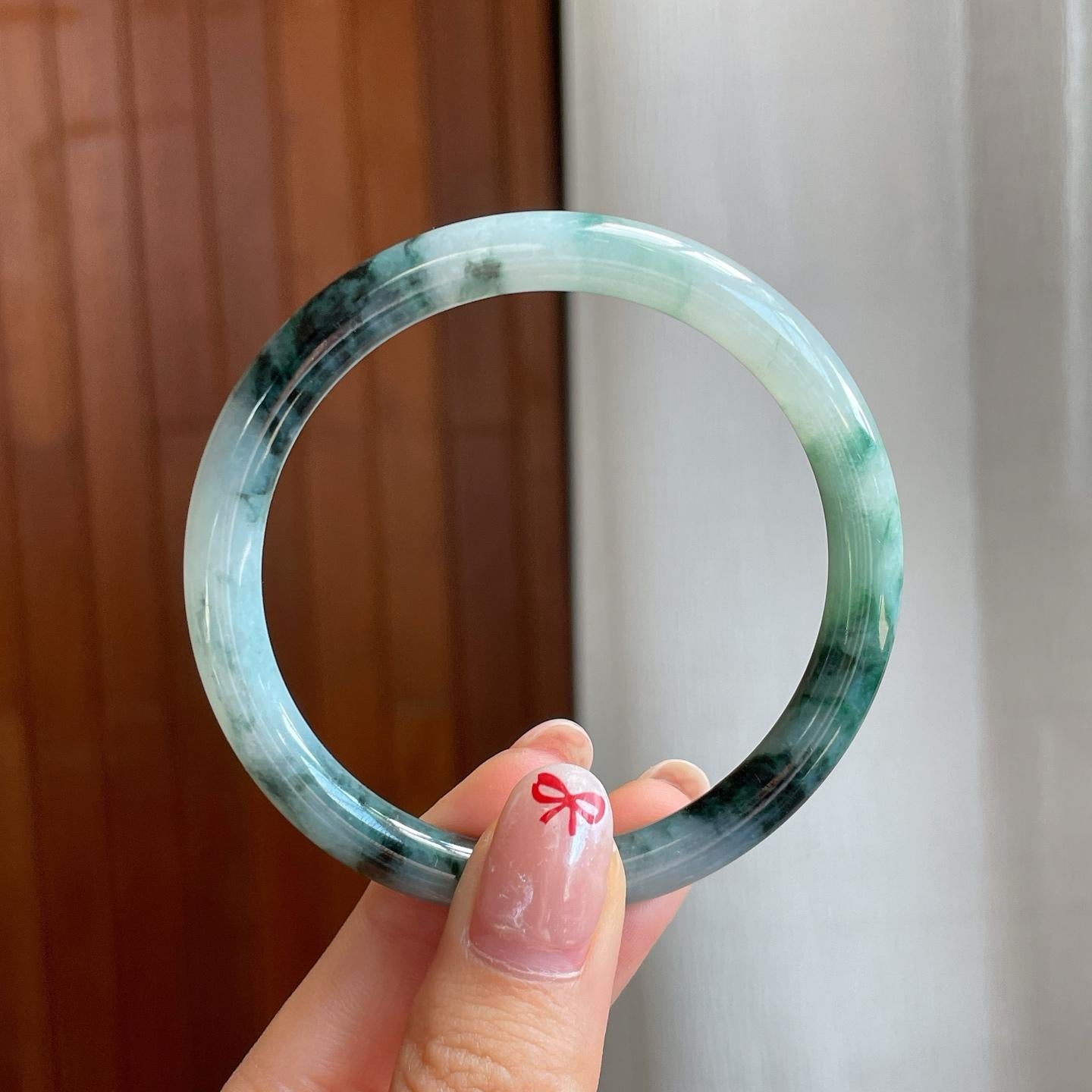 糯冰水墨花翡翠圆条手镯（54mm）（yc318585）