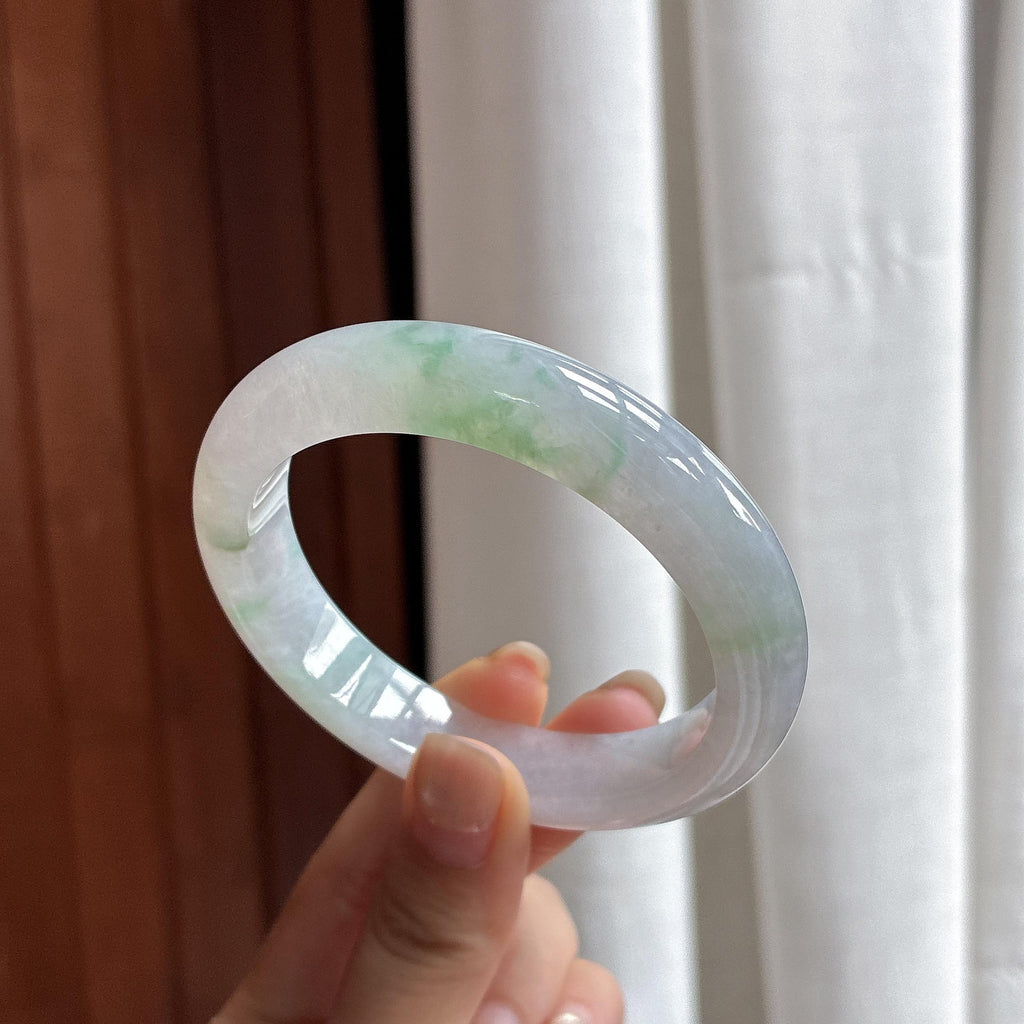 糯冰飘花正圈平安镯 56圈 天然缅甸A货翡翠（yc484048）