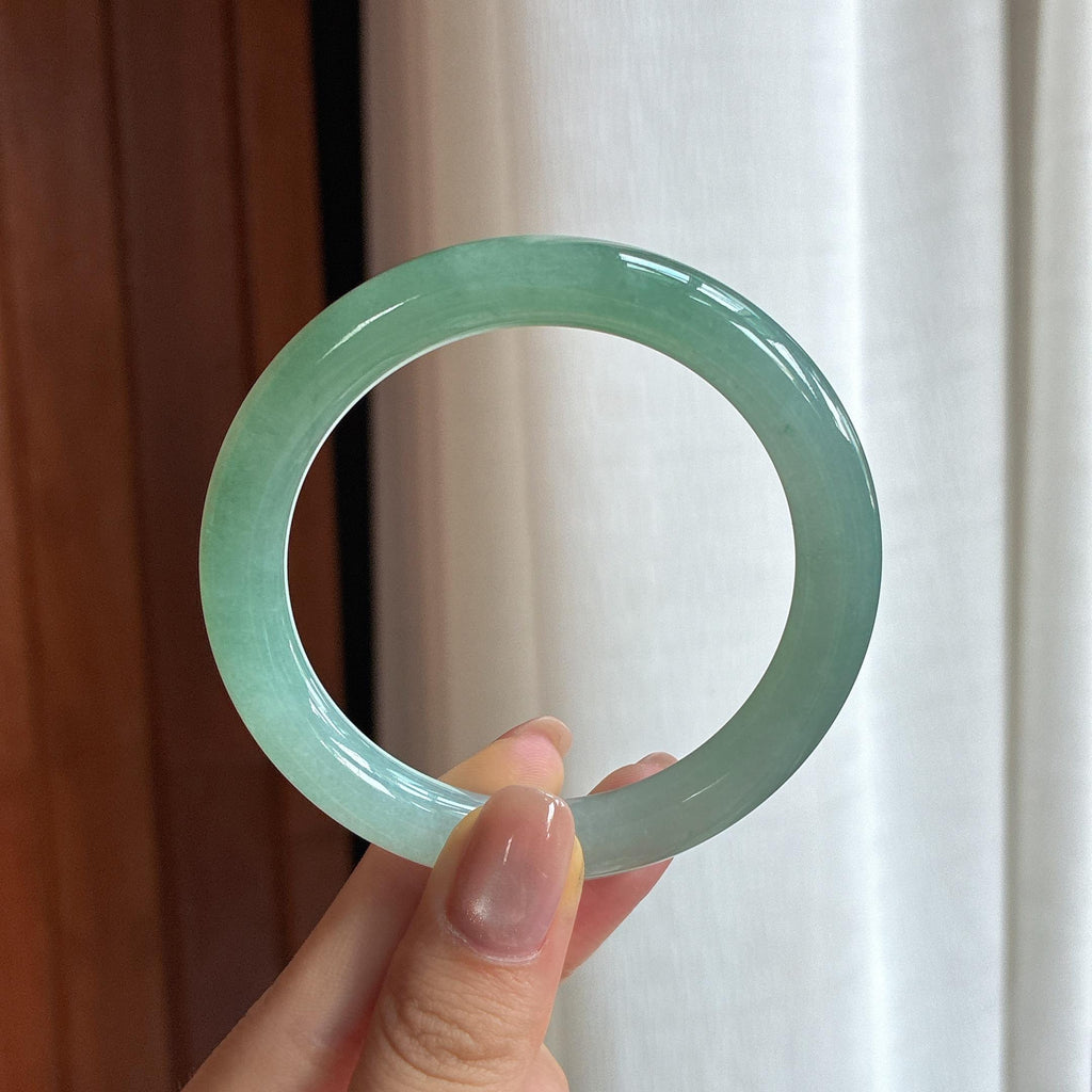 糯冰晴绿翡翠圆条手镯 54圈天然缅甸A货翡翠（yc440030）