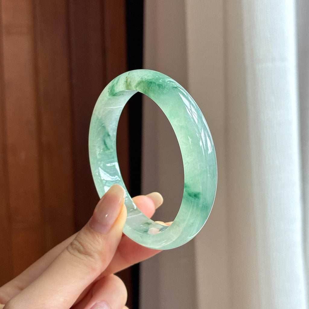 糯冰飘花正圈平安镯 55圈 天然缅甸A货翡翠（yc453914）