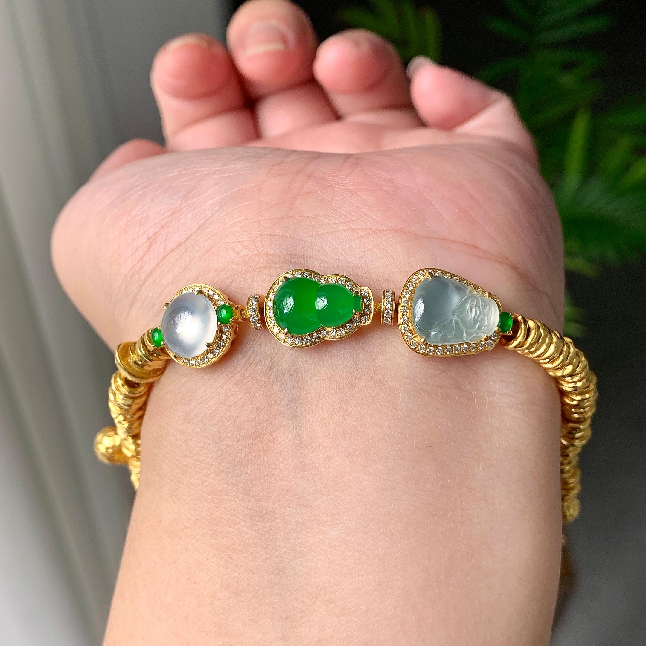 18K金钻+黄金镶糯冰种多彩盘缠手链（yc224991）