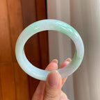 糯冰白底青翡翠平安镯（54.4mm)（yc366100）