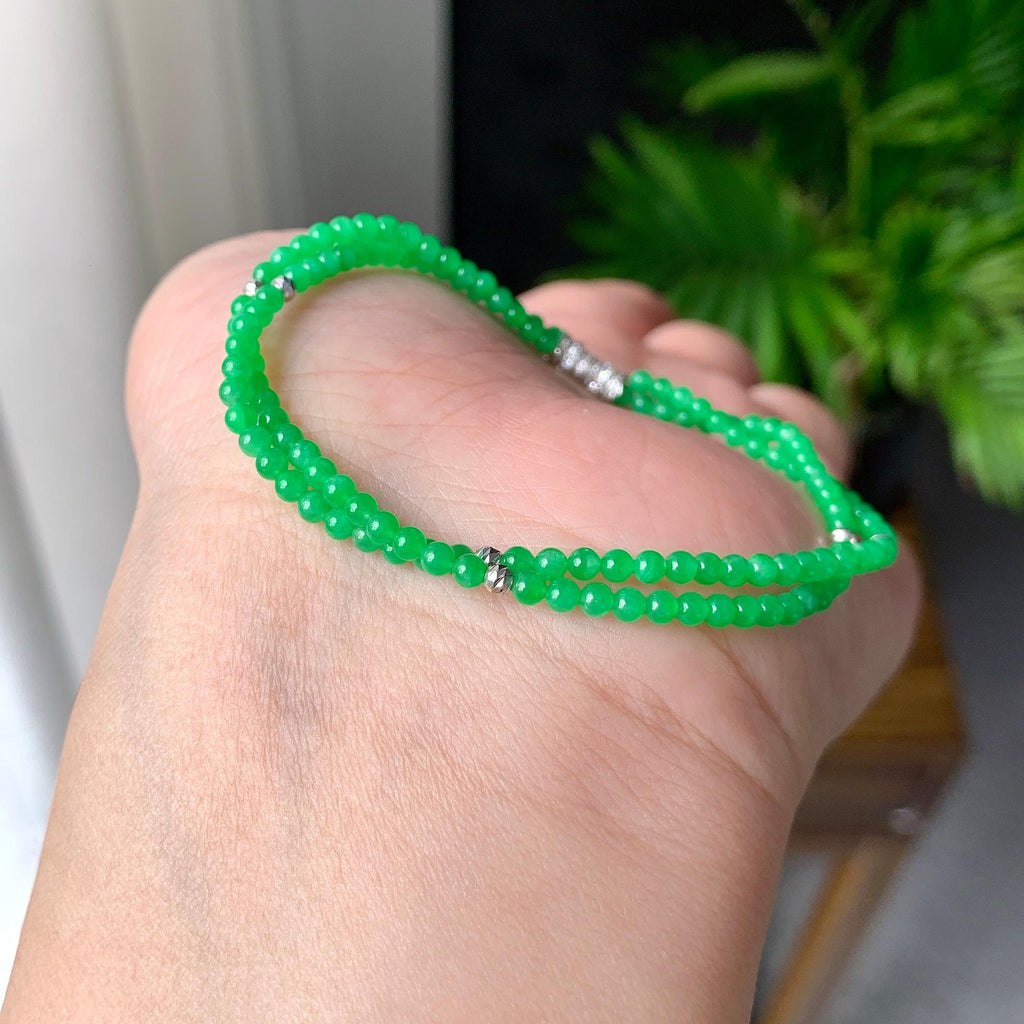 18K金钻镶糯冰种满绿小米珠链/手链（两用款）（yc252062）