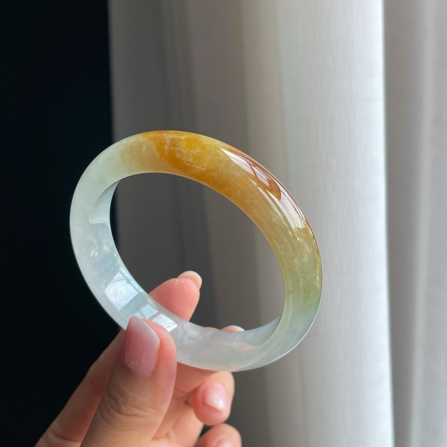 冰种黄翡翡翠平安镯（58mm）（yc380333）