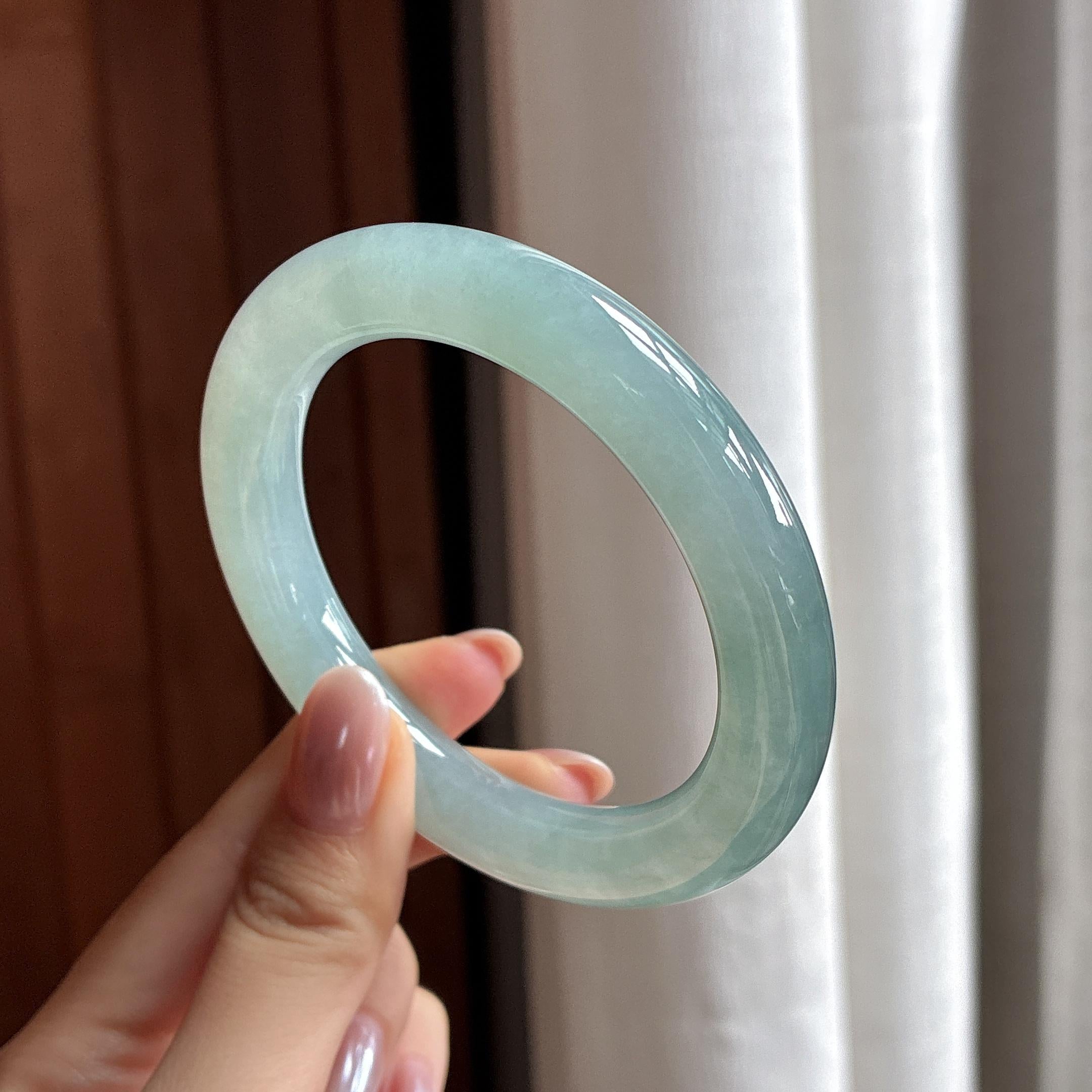 糯冰蓝晴圆条手镯 57圈 天然缅甸A货翡翠（yc506750）