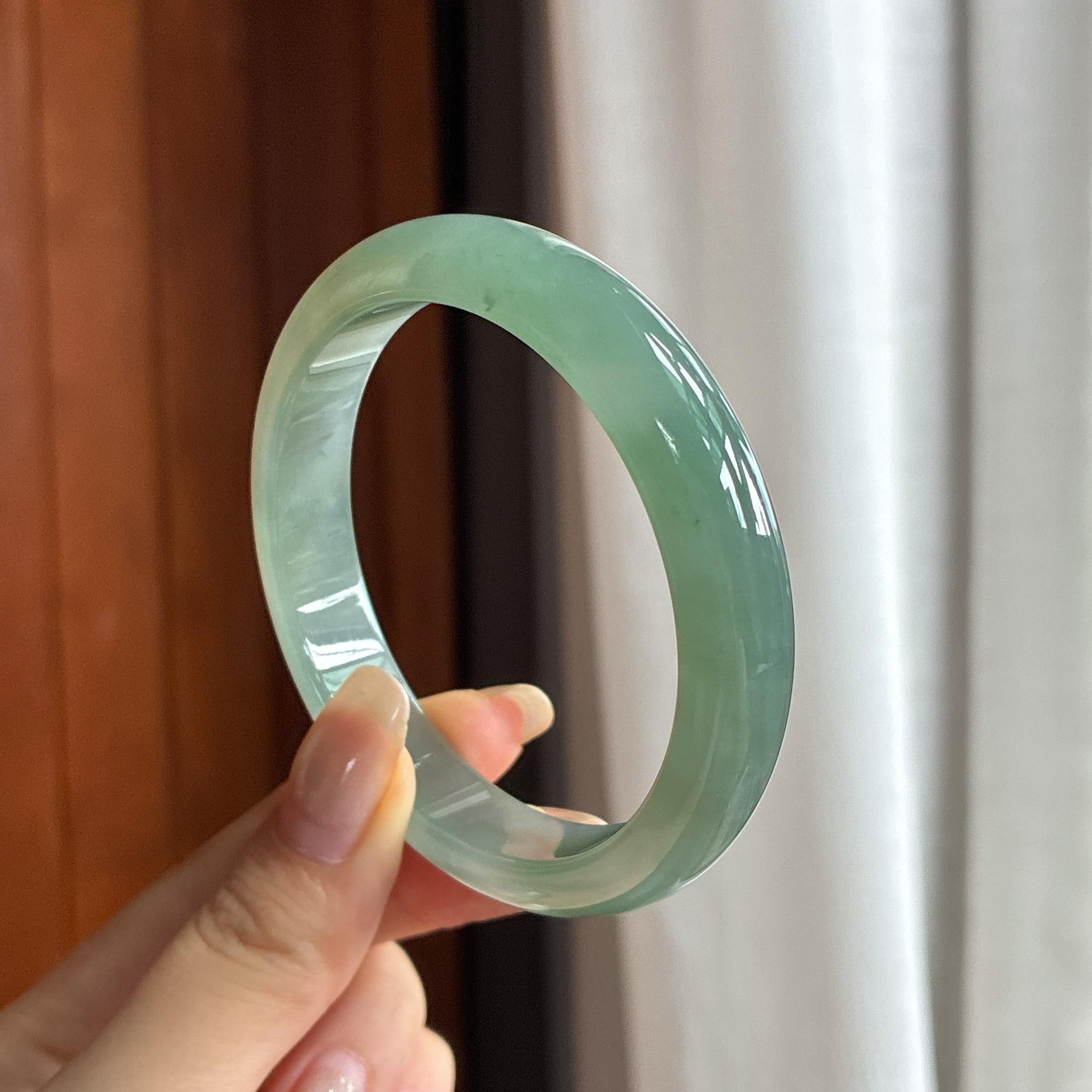 糯冰湖水绿正圈平安镯 56圈 天然缅甸A货翡翠（yc457698）