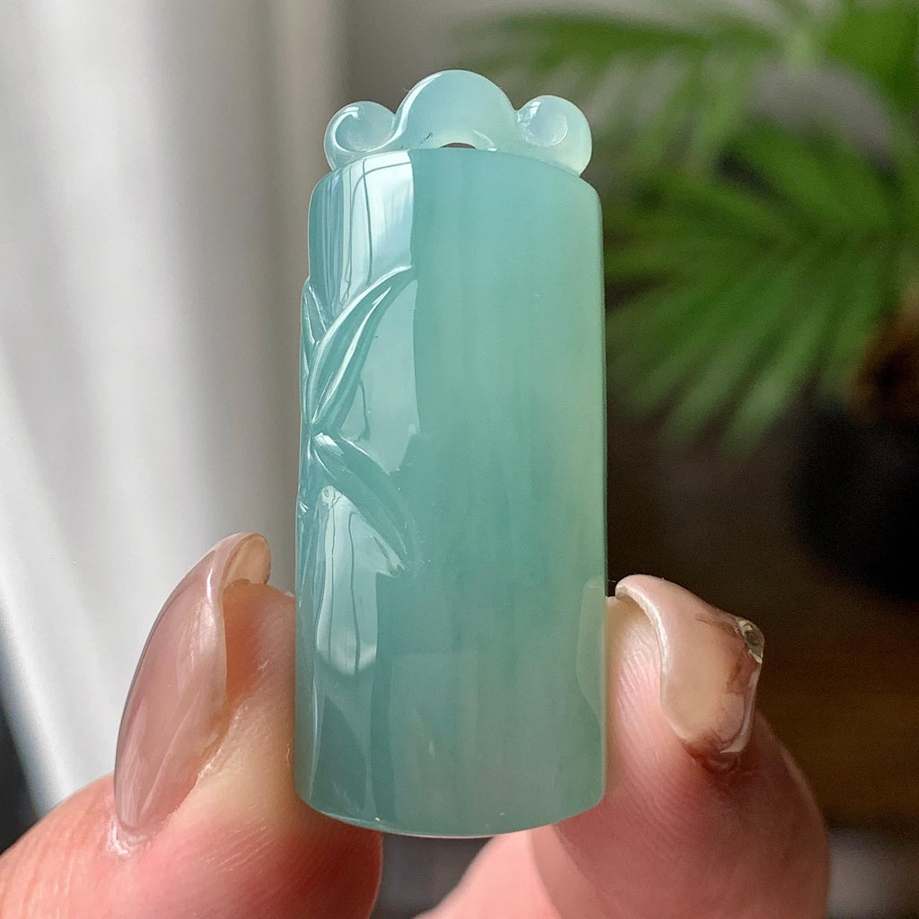 糯冰种湖水绿竹节吊坠  天然缅甸A货翡翠（yc426690）