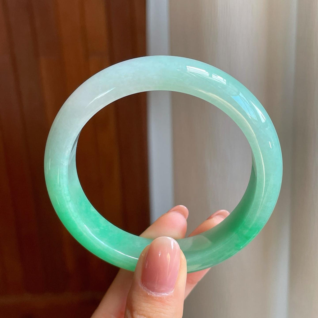 冰种带色翡翠平安镯（58mm)（yc329481）