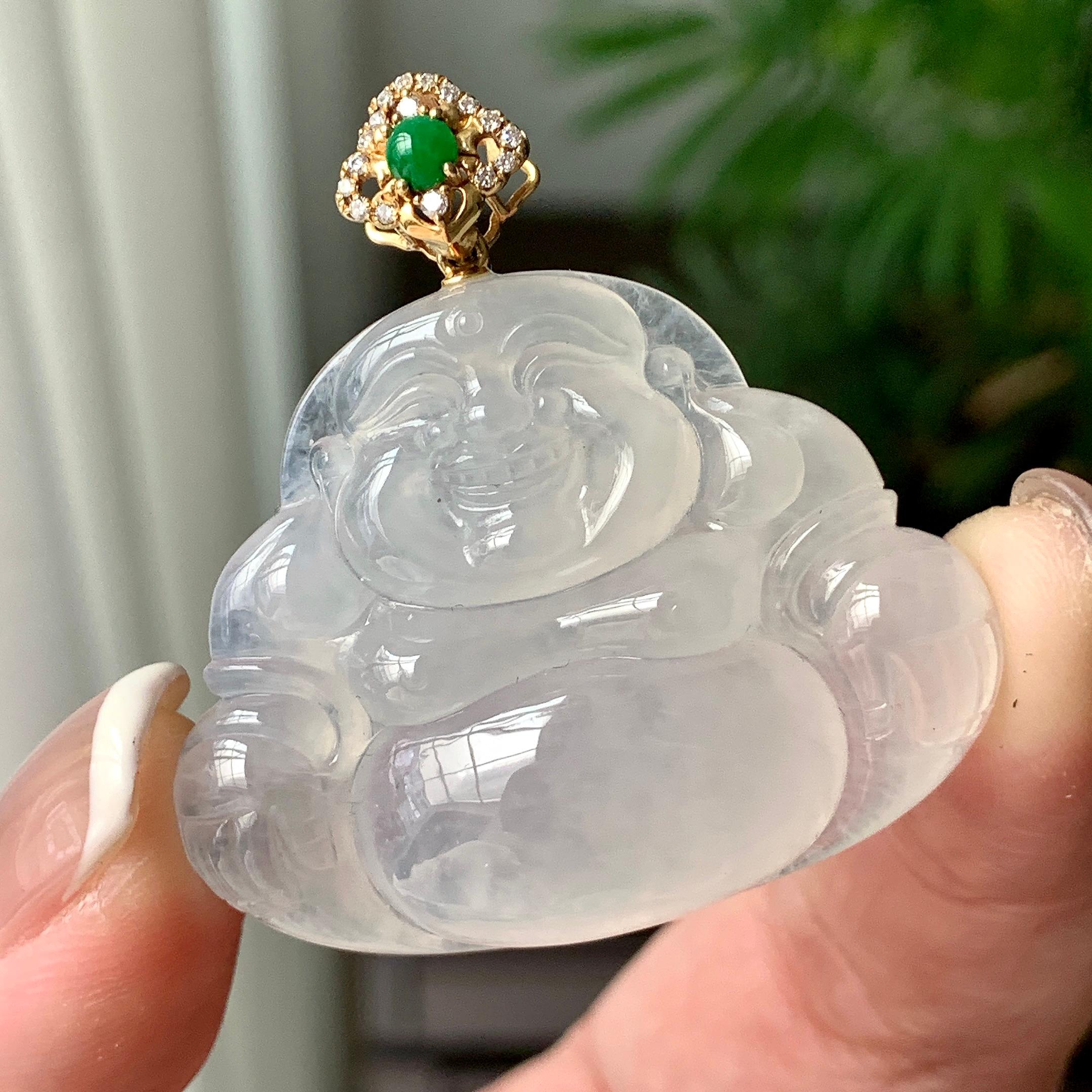 18K金钻镶糯冰种无色佛公吊坠  天然缅甸A货翡翠（yc362075）