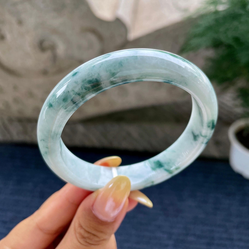 细糯种飘花正圈平安镯57.8圈 天然缅甸A货翡翠（yc481921）
