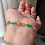 18K金镶糯冰种多彩随型手链  天然缅甸A货翡翠（yc439290）