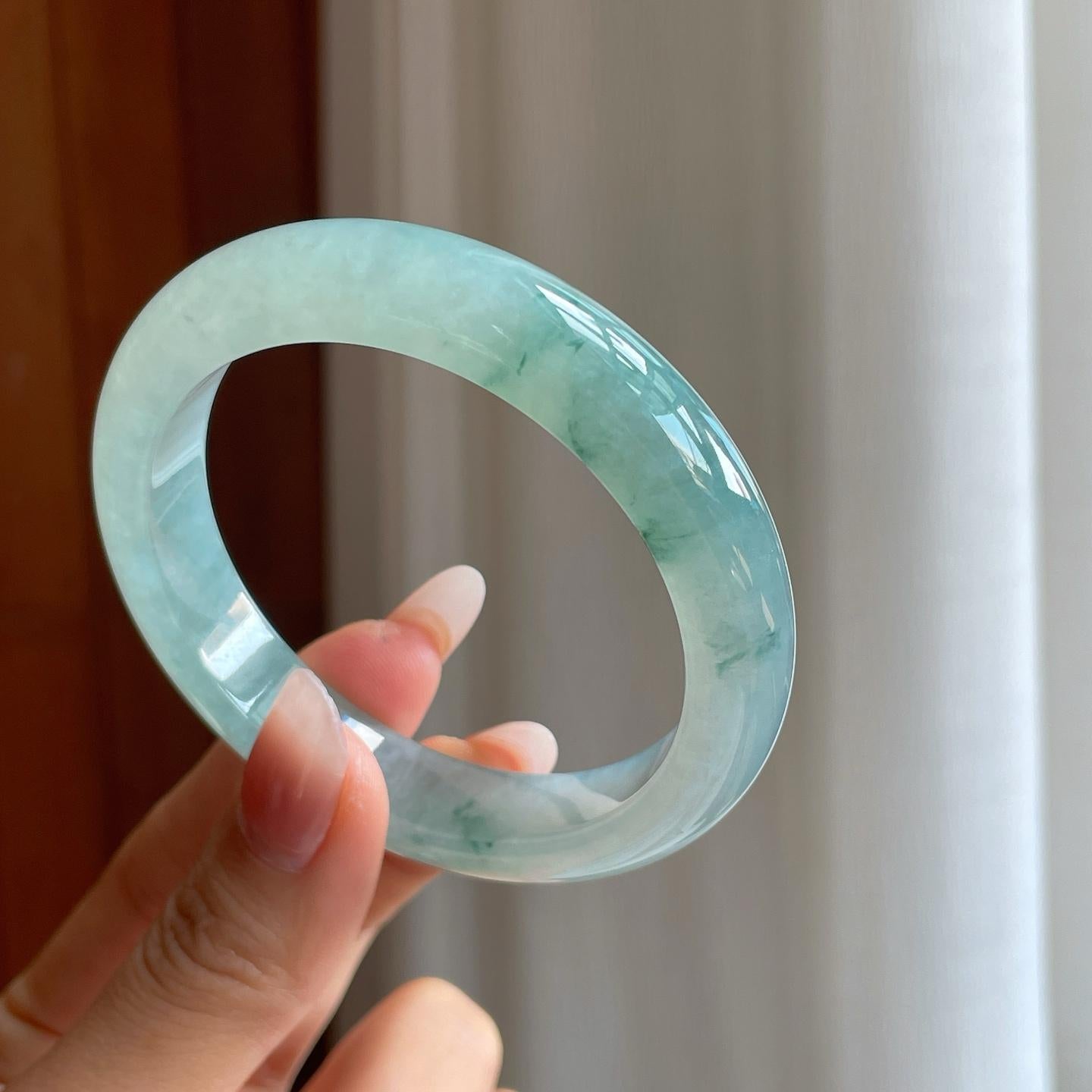 冰种飘花翡翠平安镯（56.5mm）（yc307039）