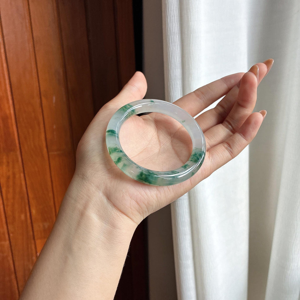 冰种飘花圆条手镯 52圈 天然缅甸A货翡翠（yc456777）