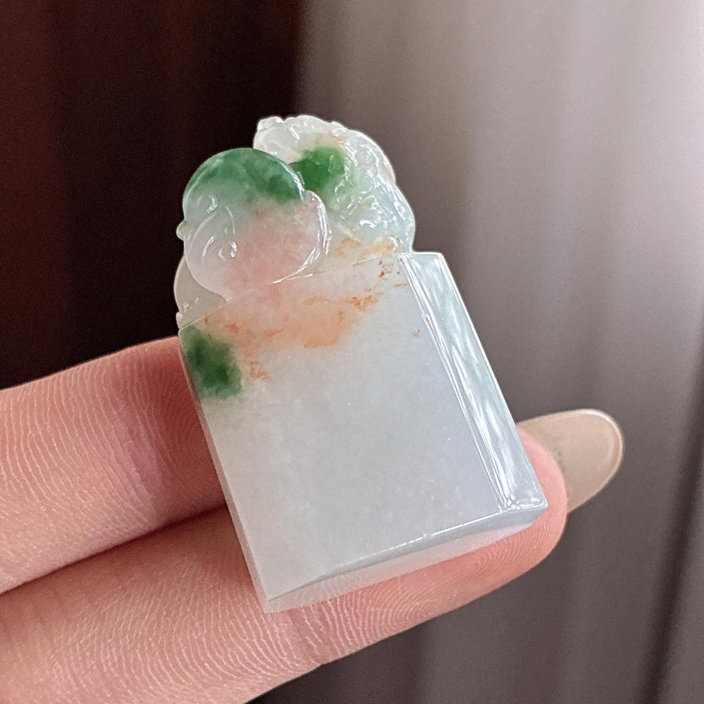 糯冰特色飘花带黄翡貔貅印章 天然缅甸A货翡翠（yc497659）