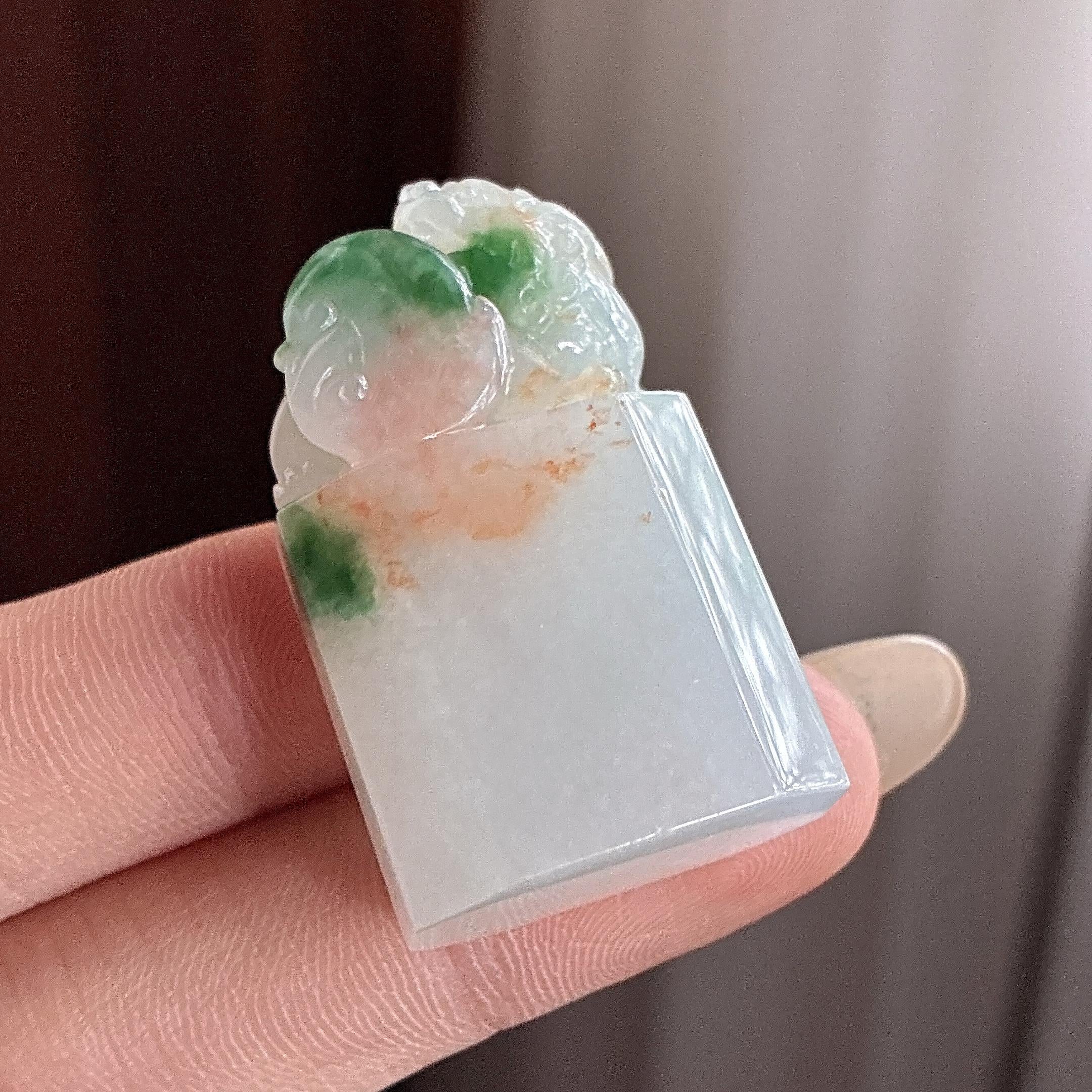 糯冰特色飘花带黄翡貔貅印章 天然缅甸A货翡翠（yc497659）