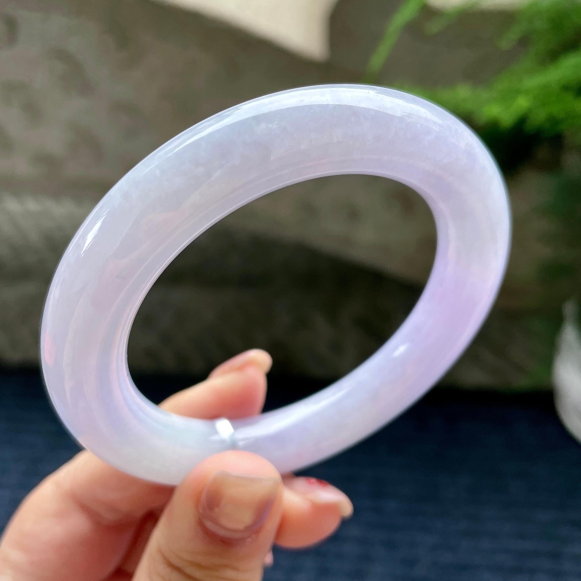 细糯种淡紫罗兰圆条手镯56.3圈口  天然缅甸A货翡翠（yc350661）