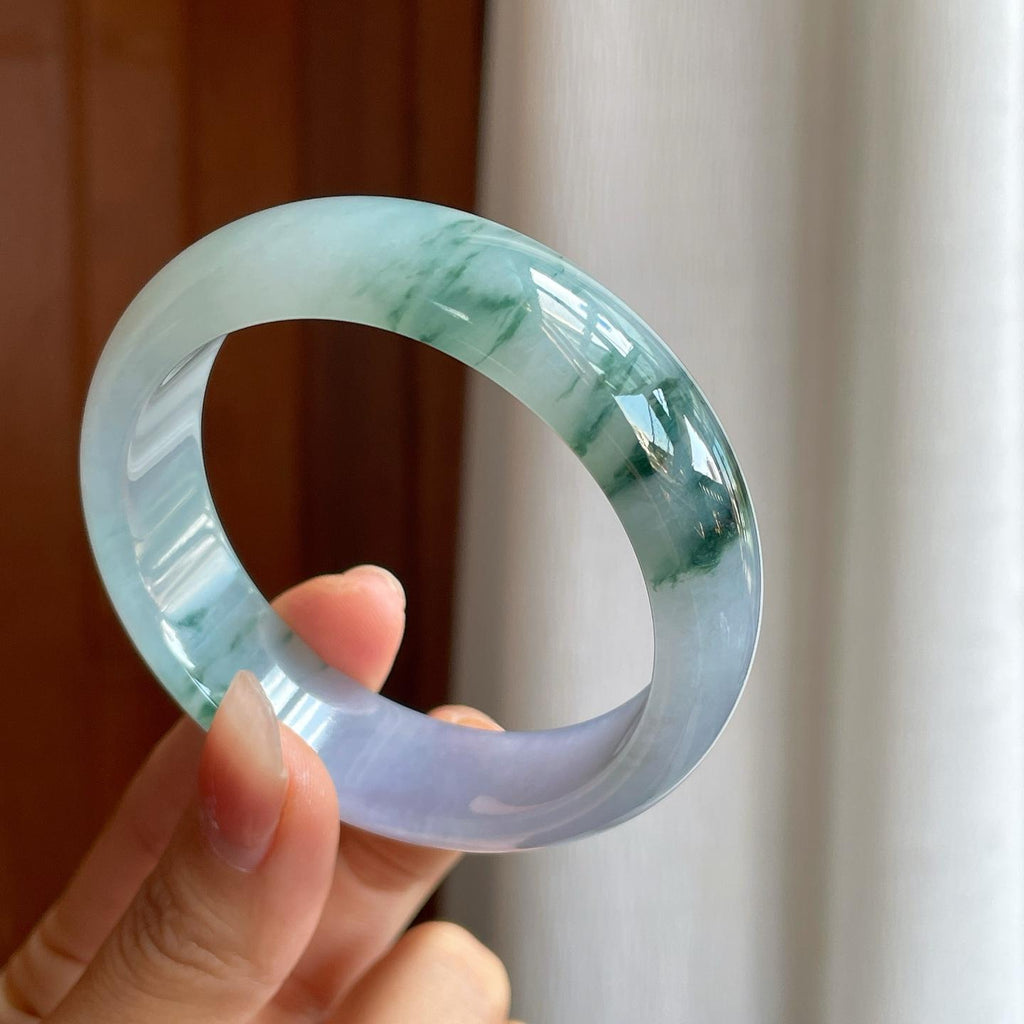 冰种紫罗兰飘花翡翠平安镯（57mm）（yc325736）