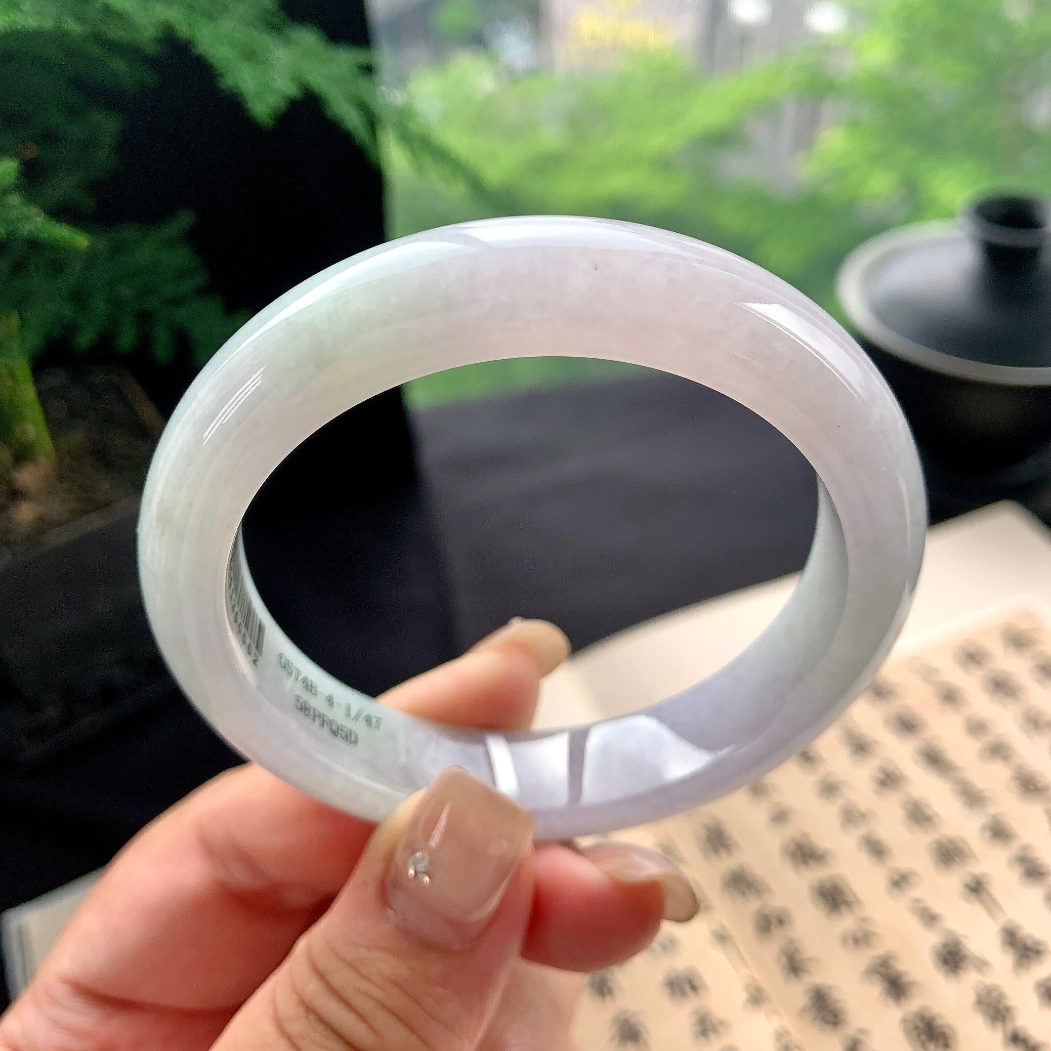 细糯种淡春彩正圈平安镯 56圈口 天然缅甸A货翡翠（yc473081）
