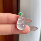 18k金钻镶冰玻种无色翡翠豆子（yc246207）