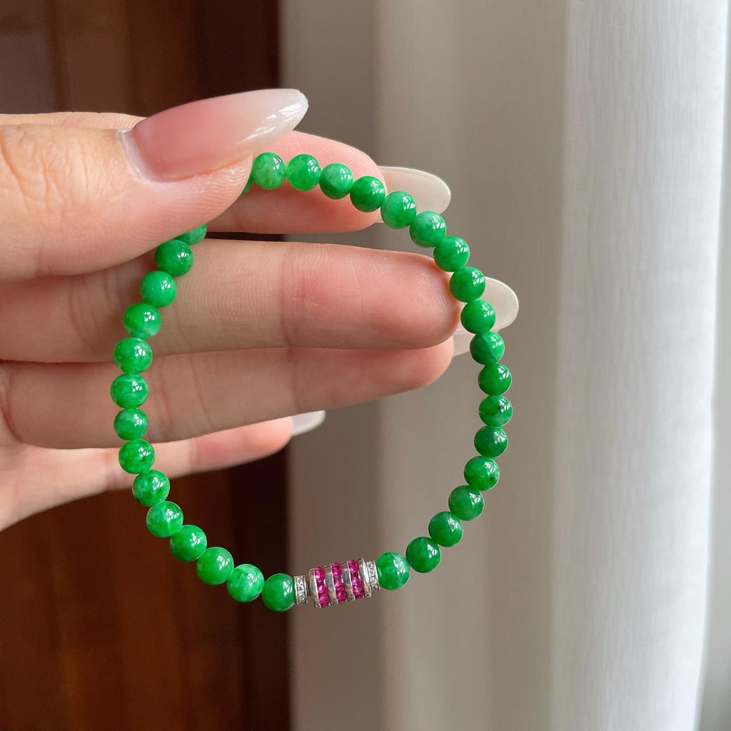 糯种满绿翡翠珠串手串（yc263540）