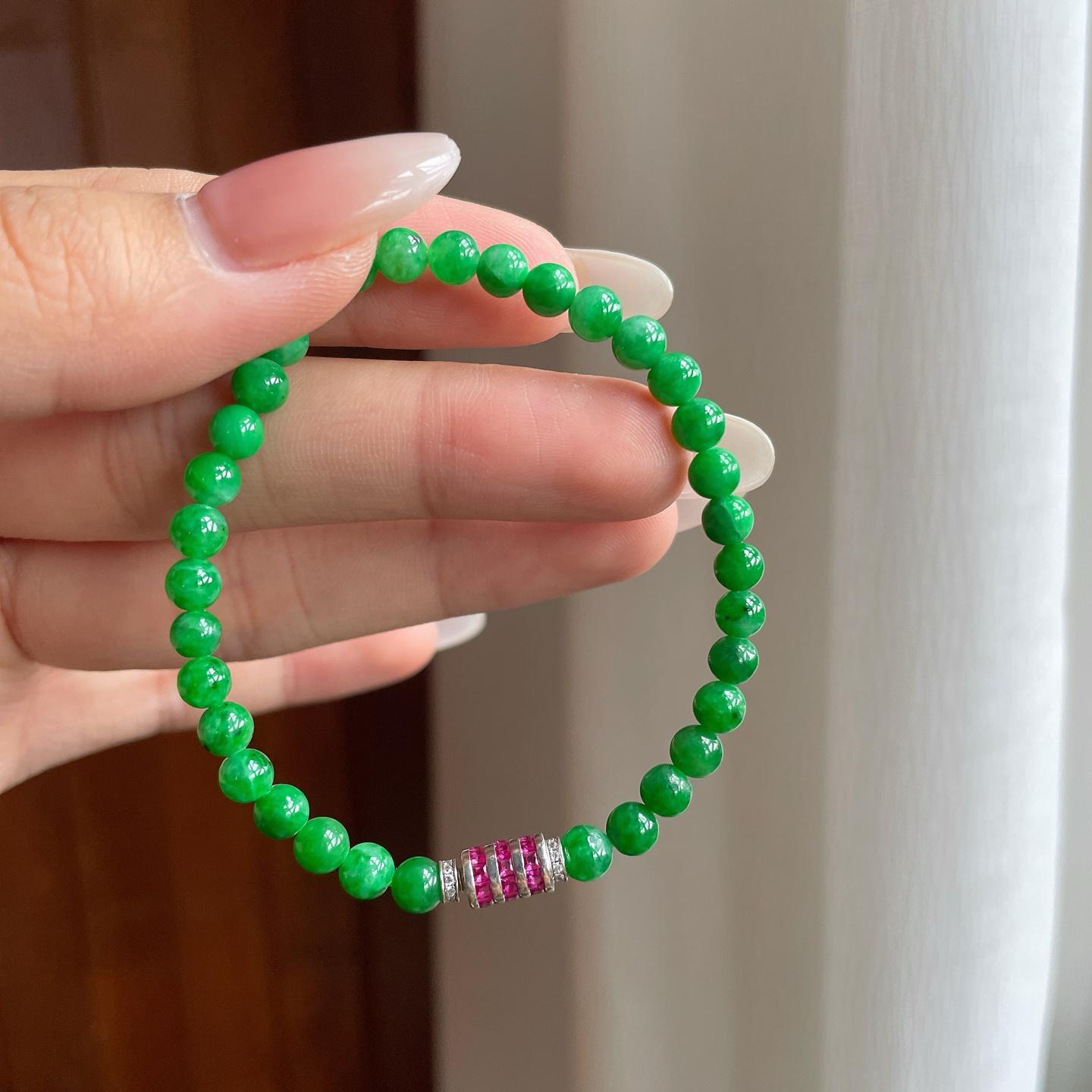 糯种满绿翡翠珠串手串（yc263540）