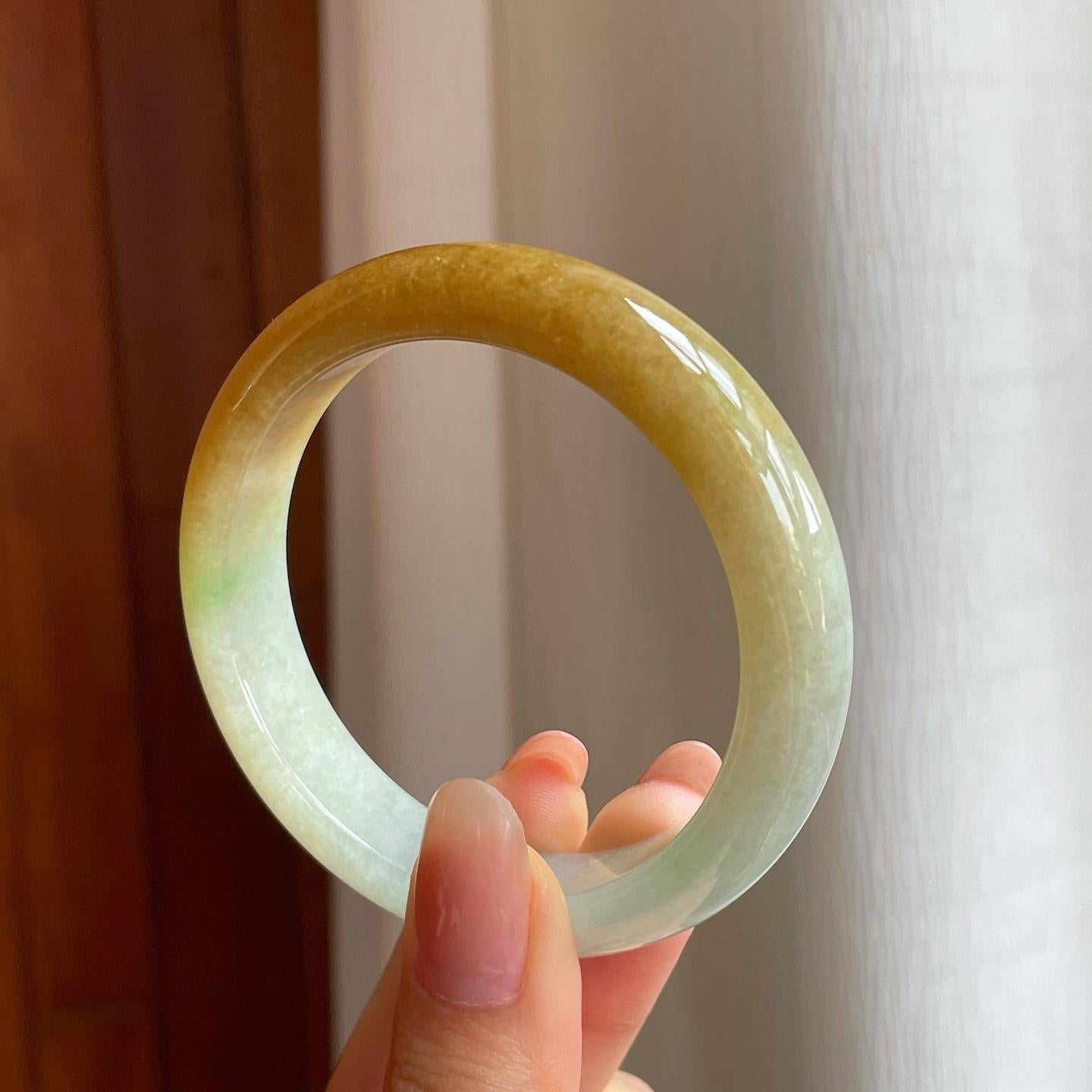 冰种黄翡翡翠平安镯（53mm)（yc345409）