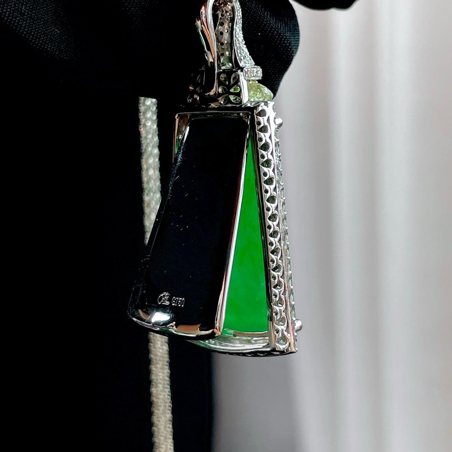 18k金钻镶冰种满绿翡翠无事牌（yc349428）