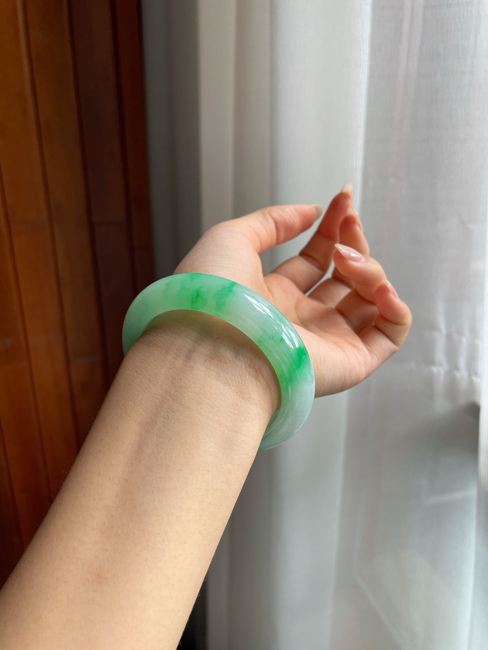 糯冰种飘色平安镯（54mm）