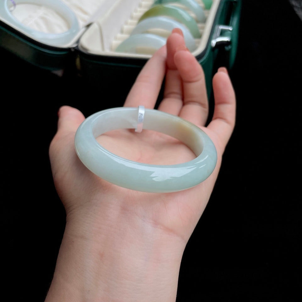 细糯种飘黄正圈 翡翠手镯（53mm）（yc017169）