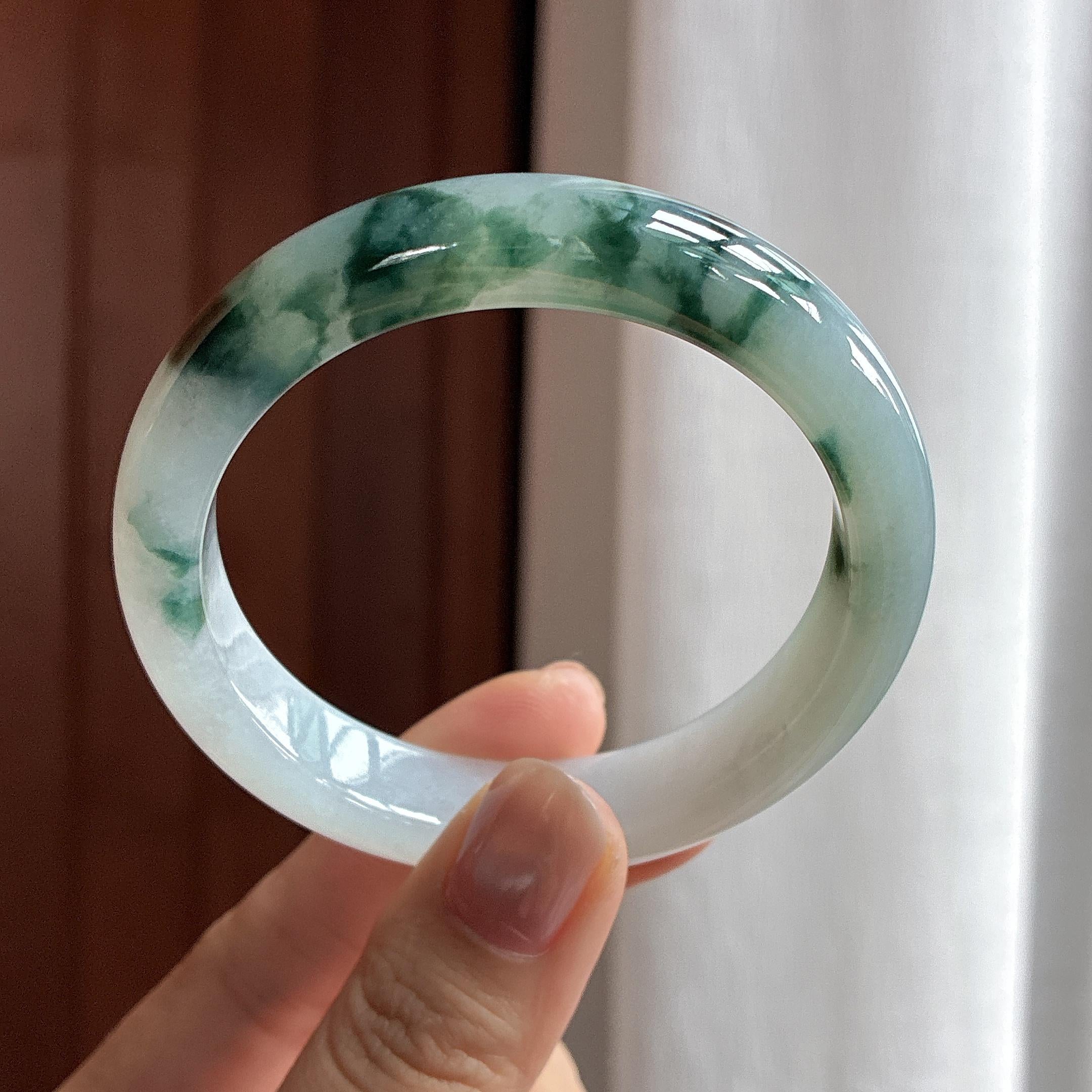 糯冰飘花正圈平安镯 54圈 天然缅甸A货翡翠（yc483636）