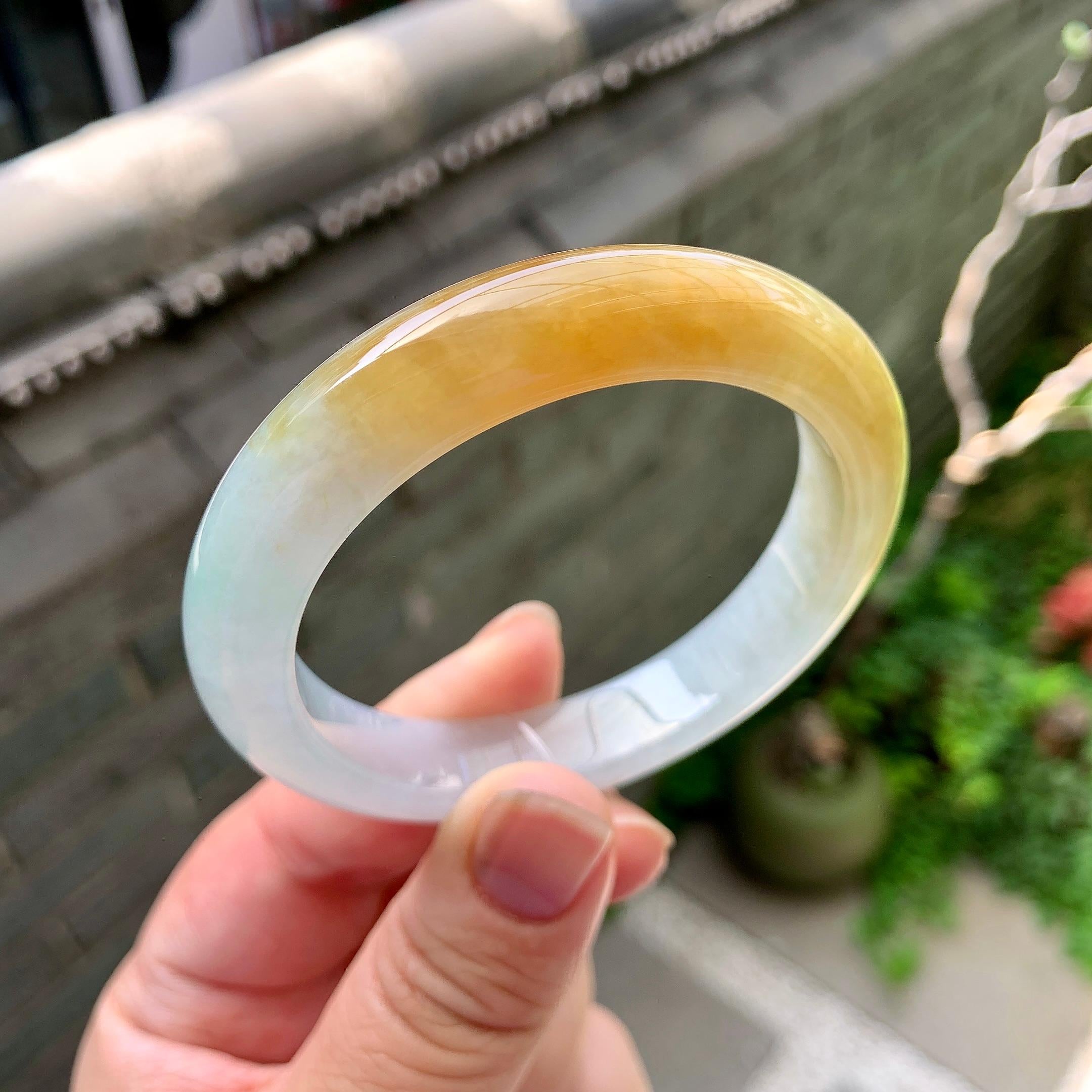 细糯种黄翡平安镯（52.8mm）（yc235447）