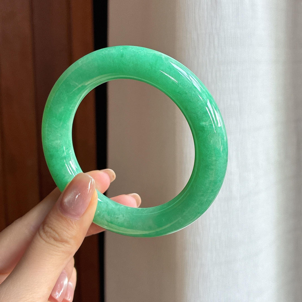 糯冰满绿翡翠圆条手镯 55圈天然缅甸A货翡翠（yc438360）
