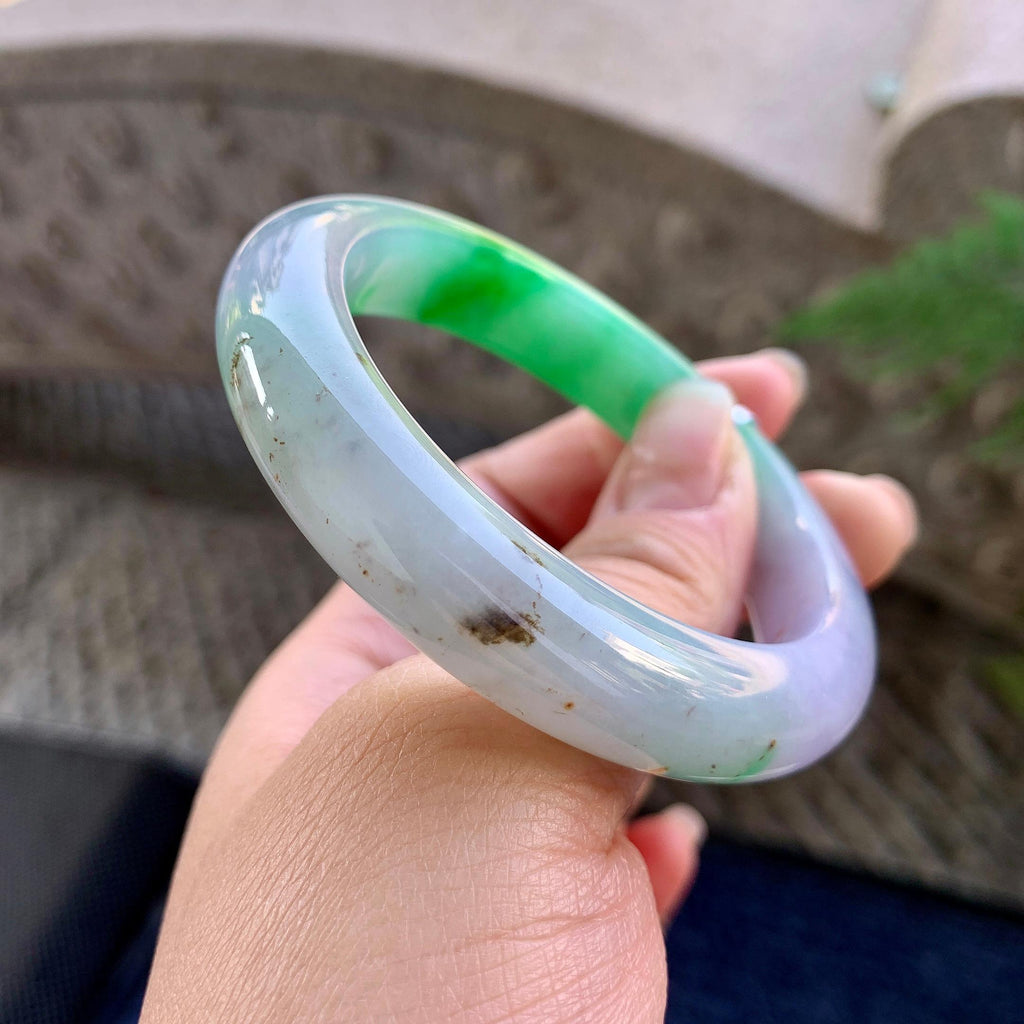 细糯种飘绿洒金平安镯（53mm）（yc305675）