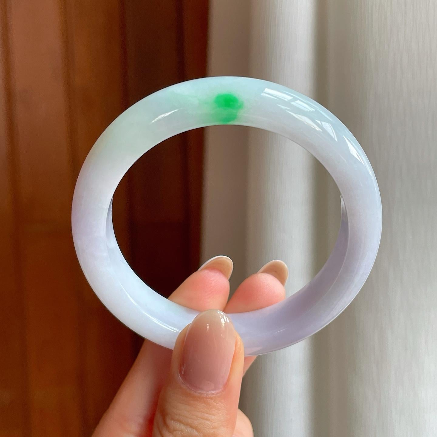 糯冰淡紫底带色翡翠平安镯（51.6mm)（yc373869）