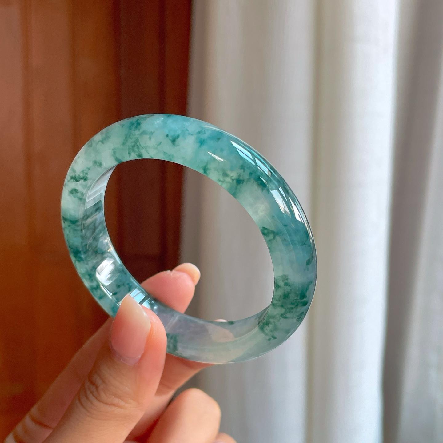 冰种飘花翡翠平安镯（54.5mm）（yc400154）