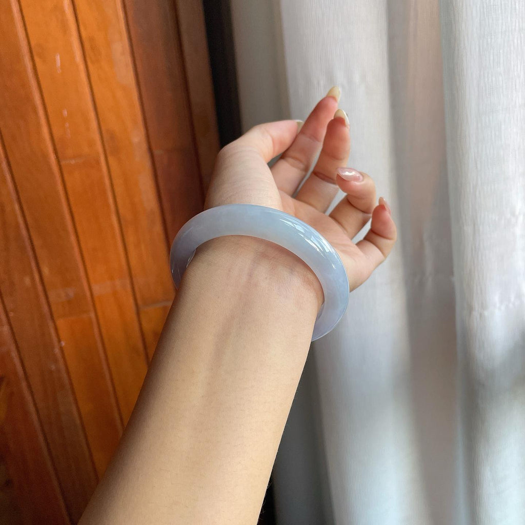 糯冰种紫罗兰翡翠平安镯（56mm）（yc220798）