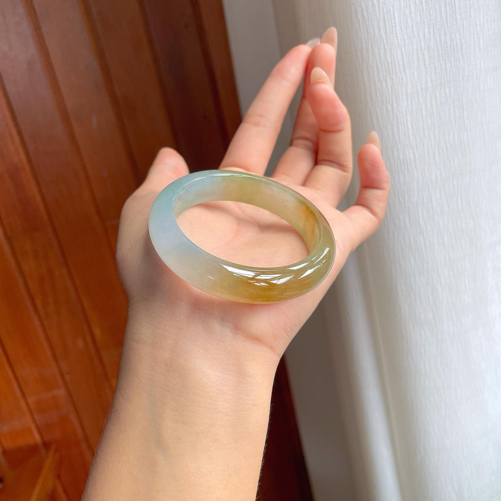 冰种黄翡翡翠平安镯（51mm）（yc240464）