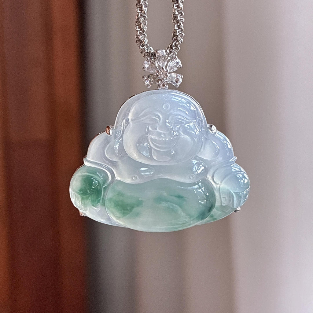 18k金镶糯冰飘花玉佛挂件 天然缅甸A货翡翠（yc502598）