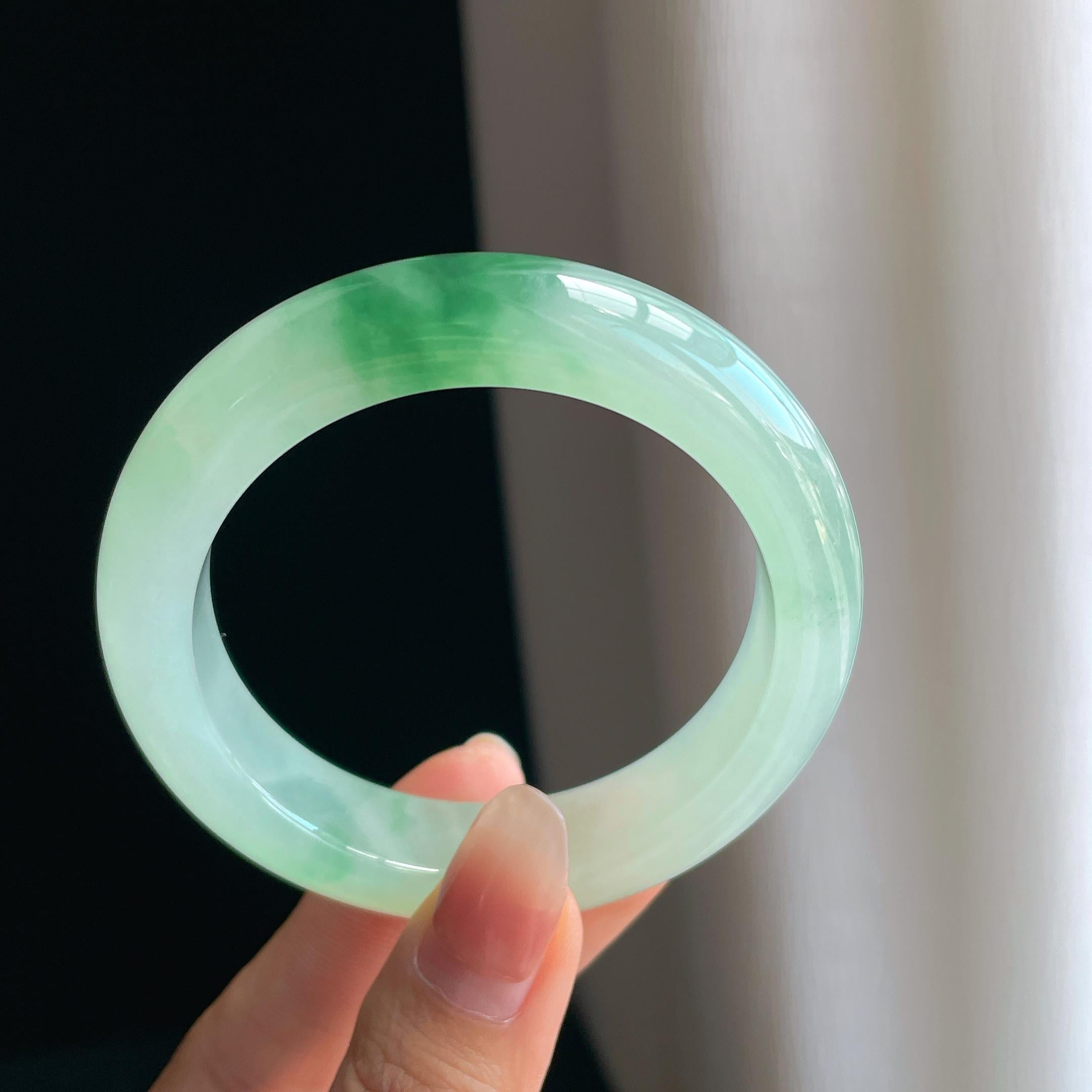 冰种飘花翡翠平安镯（54.6mm)（yc349351）