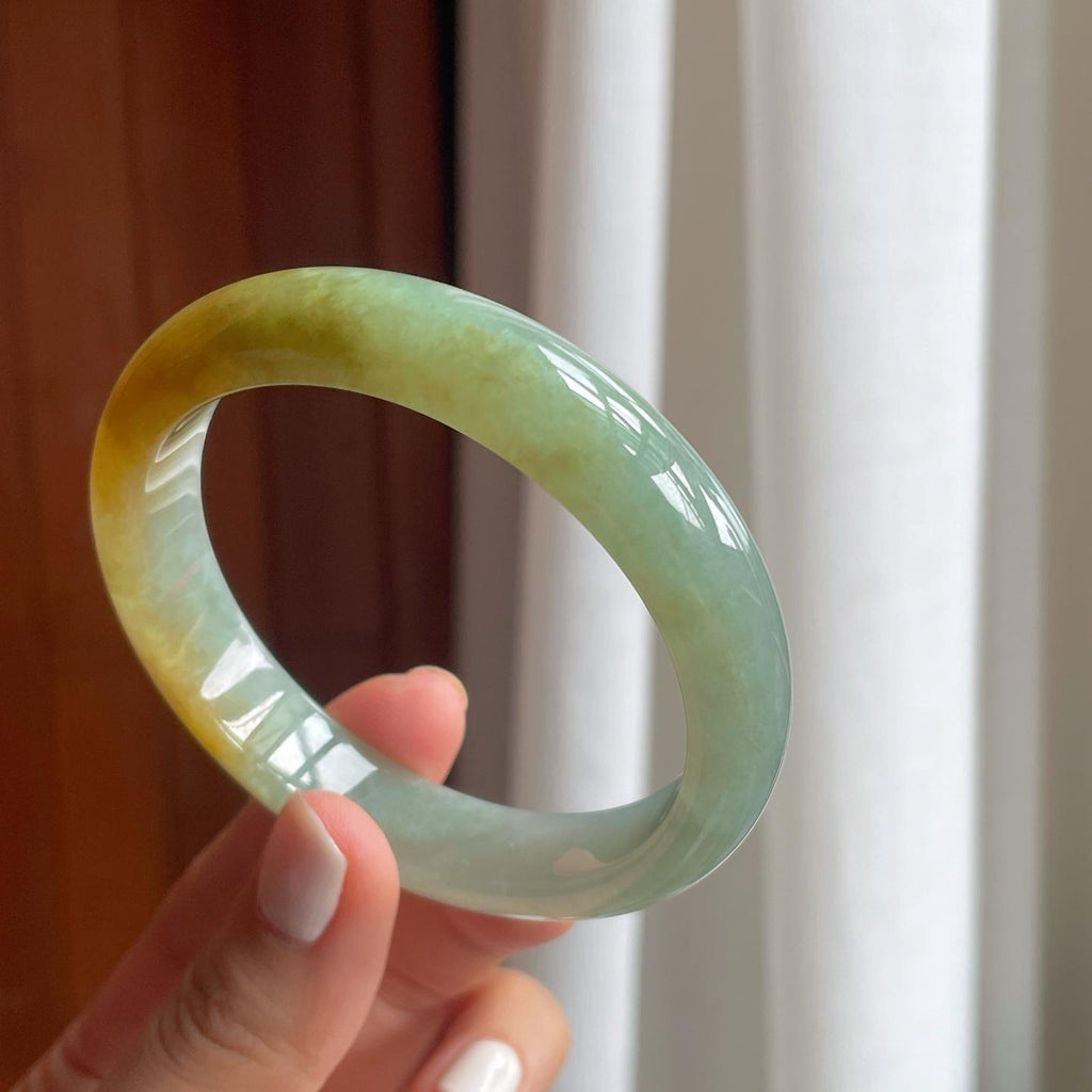 糯冰黄翡翡翠平安镯（57.8mm）（yc249158）