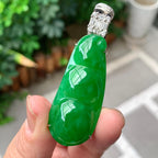 18K金钻镶糯冰种满绿福豆吊坠（yc261204）