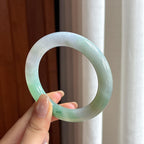 糯冰飘花翡翠圆条手镯 55圈（yc436452）