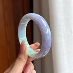 糯冰春带彩宽版翡翠平安镯（58mm)（yc411298）