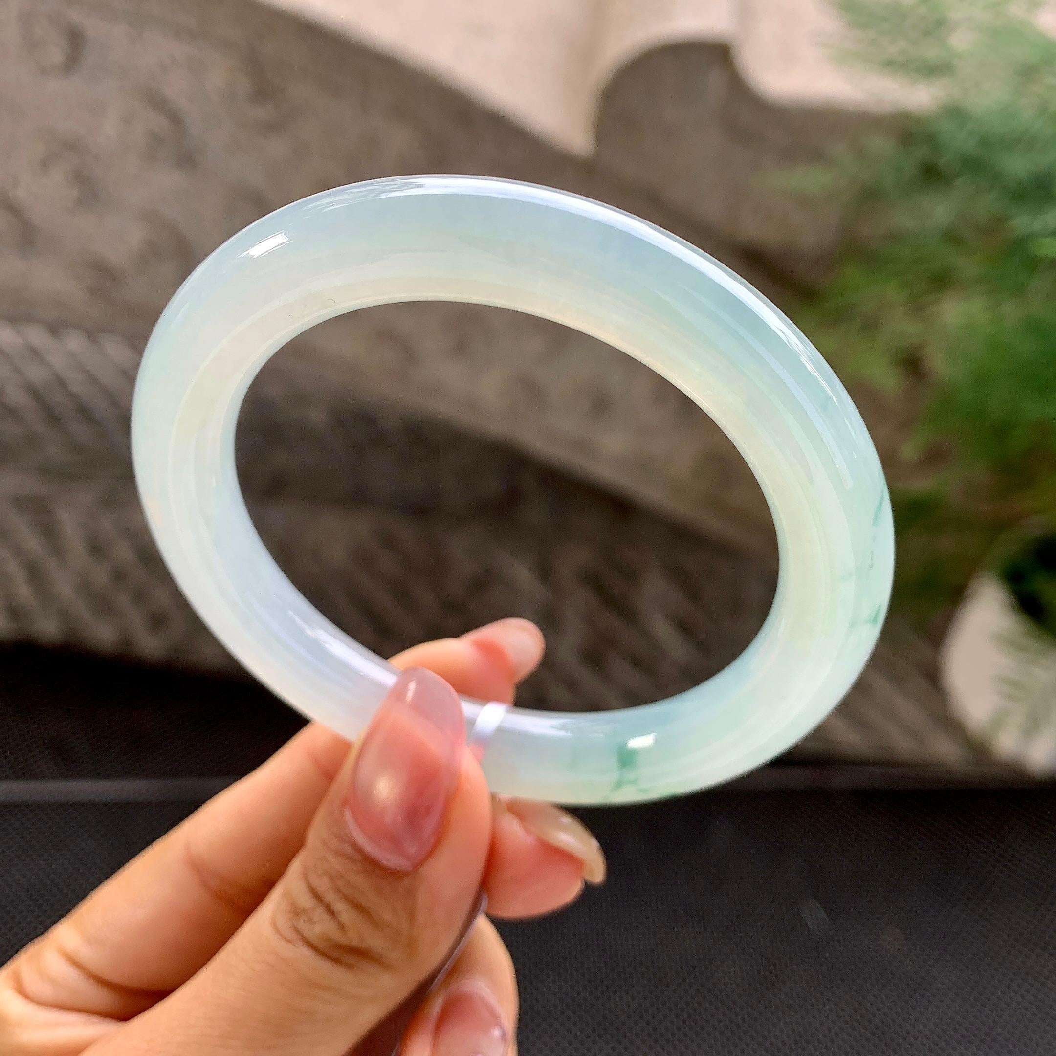 糯冰种飘花圆条手镯（54.7mm）（yc288665）